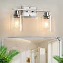 Unicozin 2 Light Bathroom Light Fixtures, Modern Vanity Lights Over Mirror, Brushed Nickel Wall Lamp with Clear Glass for Living Room Cabinet Bedroom Porch