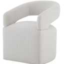 Upholstered Dining Chair with Caster, Modern Barrel Side Armchair with Rollers for Dining Room, Bedroom, Kitchen, Reading Room, Linen, Assembly Required