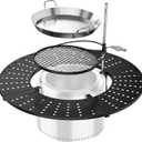 onlyfire Direct Mount Tabletop & Cooking Kit Combo for Solo Stove Bonfire 19.5 inch Fire Pit, 40" Round Heat-Resistant Surround Tray, Height-Adjustable Swivel BBQ Grate, Stainless Steel Griddle Plate