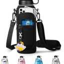 RRegeny Water Bottle Holder with Strap for Hydroflask 32oz 40oz, Carrier Sling Bag with Phone Pocket Water Bottle Sleeve for Men Women Hiking Camping Travelling (Black)