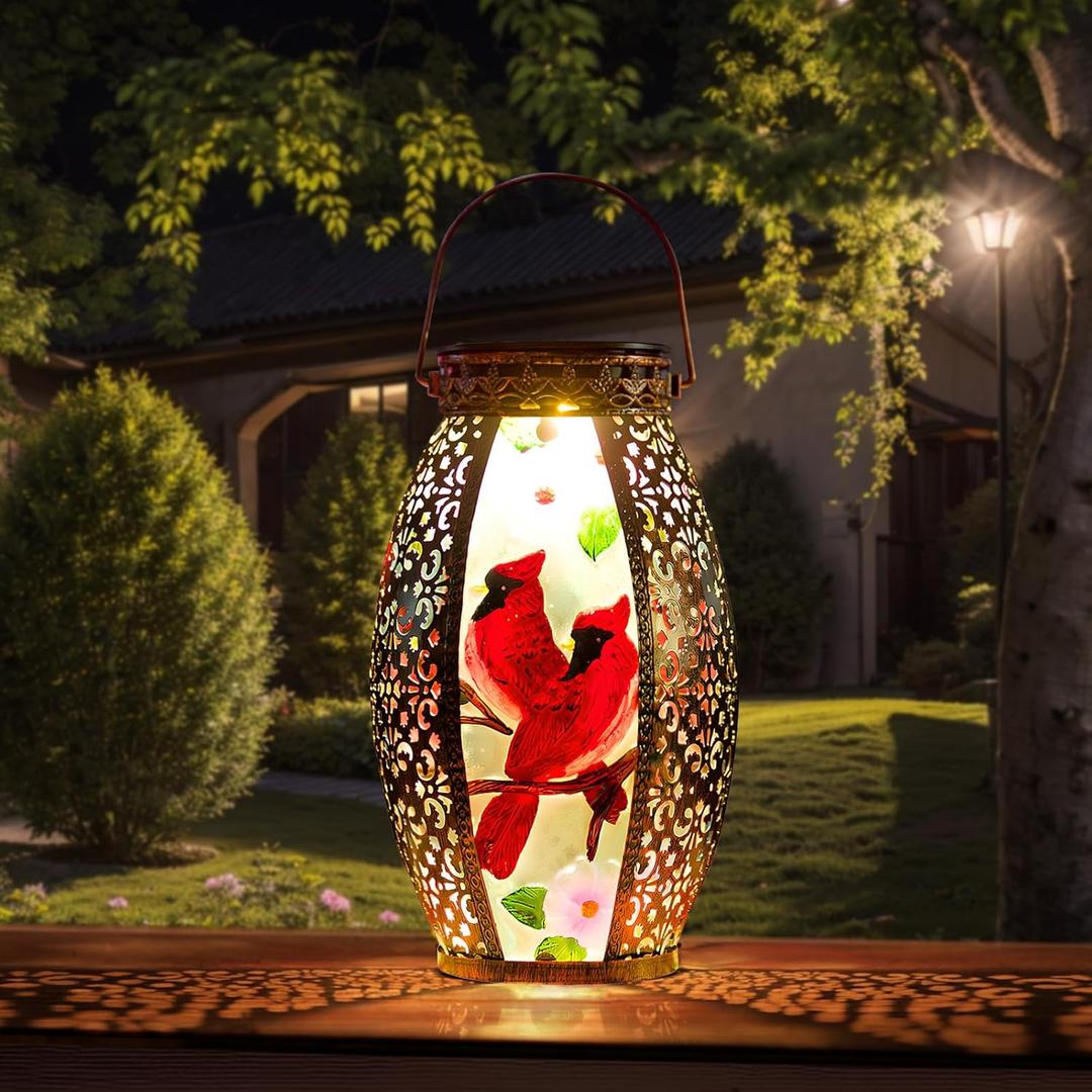 Cardinal Outdoor Solar Lanterns Waterproof 13.8" Large Hanging Solar Lantern Decorative Cardinals Solar Lights for Outside Yard Table Patio Garden Pathway Lawn Cardinal Gifts