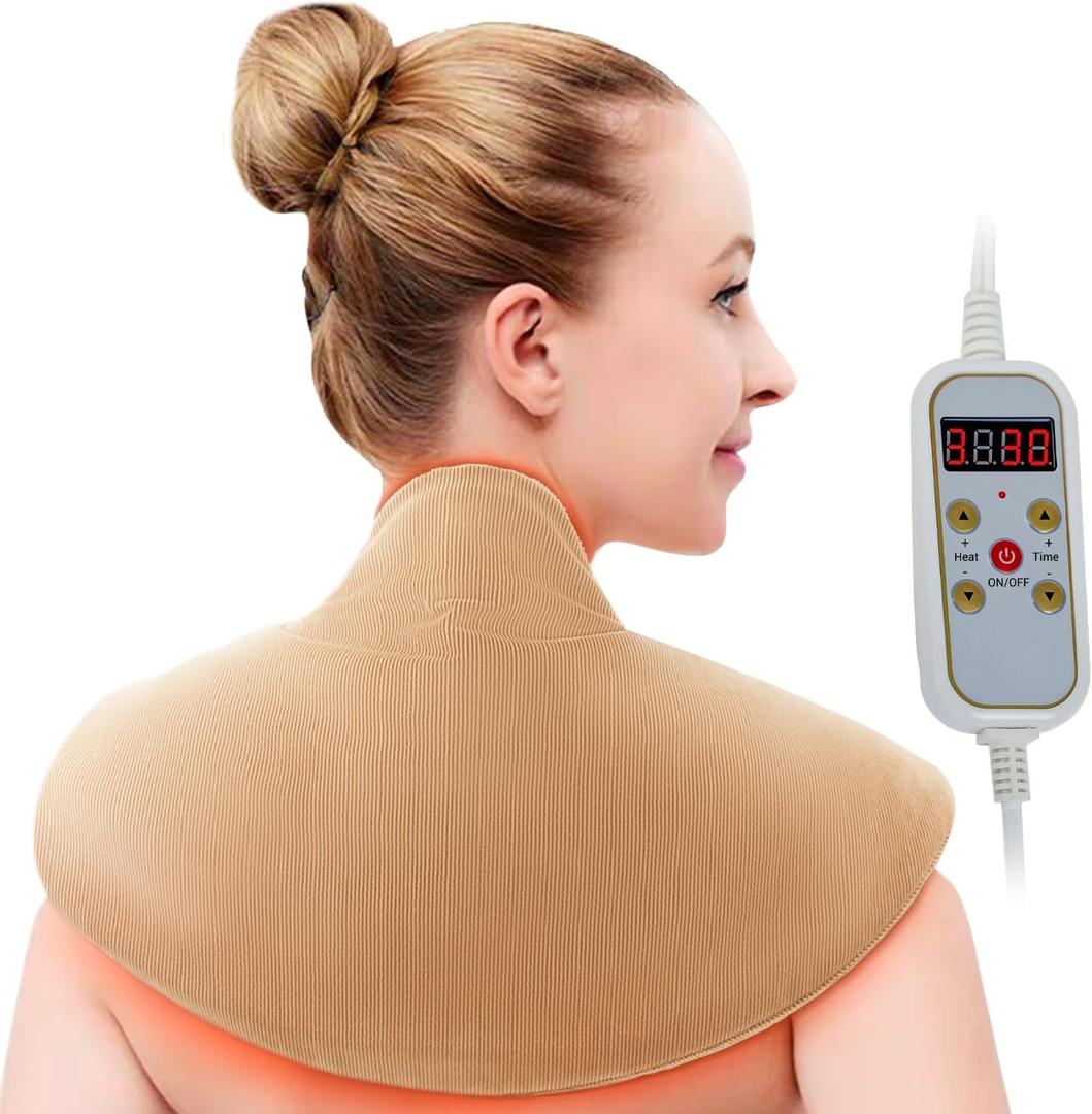 Large Heating Pad for Neck and Shoulders and Back, Over-Heat Protection Neck Shoulder Heating Pad, Detachable Washable Heated Neck Wrap with 5 Heats & Auto-Off, Lunilax Birthday Gifts for Women Elder