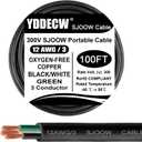 100ft 12/3 12 AWG Portable Power Cable - SJOOW 300V 12 Gauge Electric Wire for Motor Leads, Portable Lights, Battery Chargers and Machinery - 3 Conductor - 100 Feet Electrical Cord