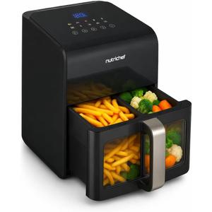 Nutrichef Electric Air Fryer Large 6.3 Quart Capacity | 12-1 Preset Cooking Functions | Includes Tenderizing Function | Digital Display | Transparent Window For Best Cooking Results | Black