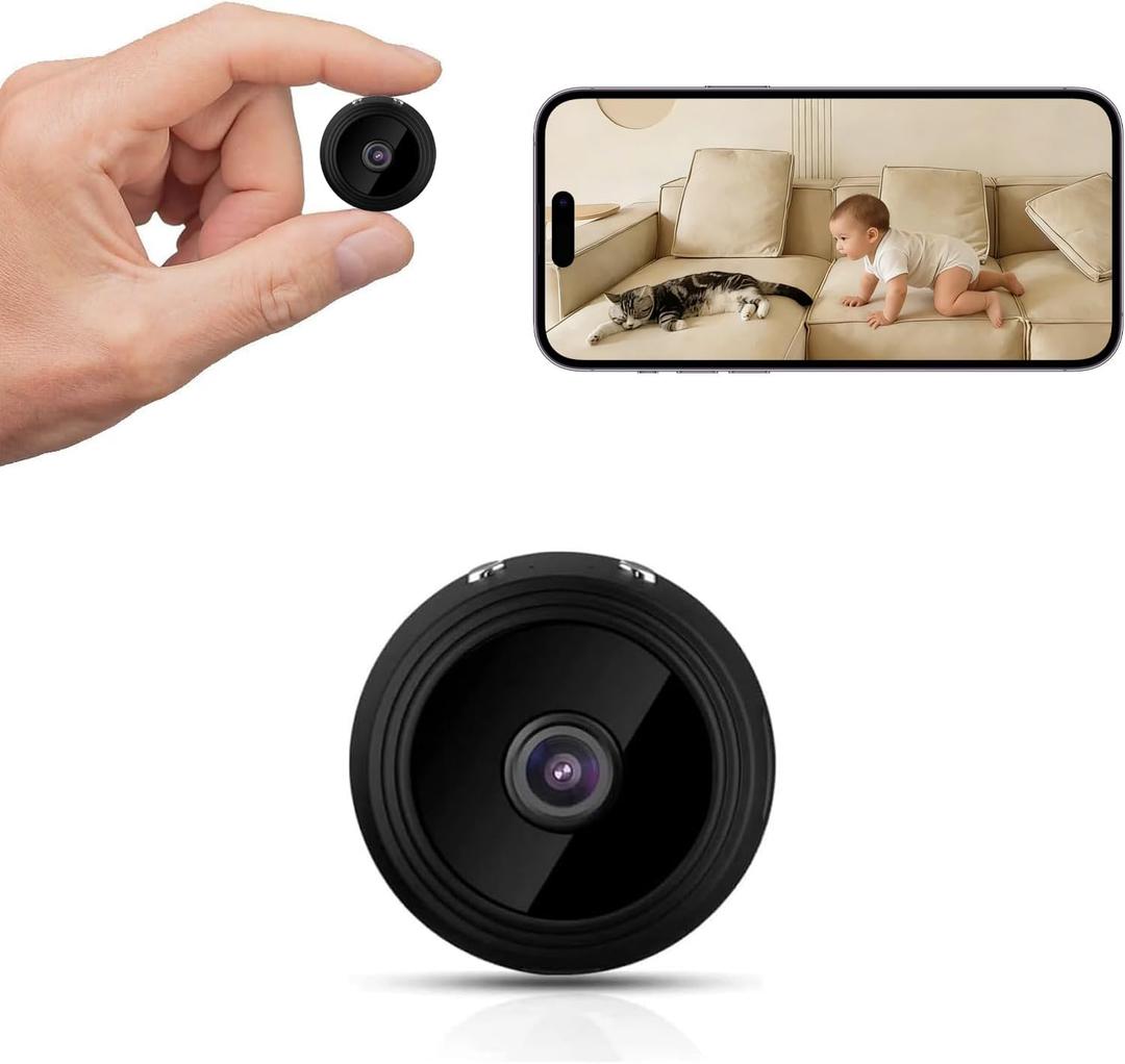 J-SINIGIDIN Mini Hidden Spy Camera, WiFi Wireless Small Camera, Home Security Cameras for Pet, Baby with Night Vision, Motion Detection, App Control A9