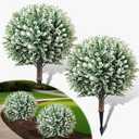 Artificial Boxwood Topiary Ball Trees with Spike, 2 Pack 24.5" Faux Plants, Bushes Shrubs Outdoor UV-Resistant Fake Greenery for Planters, Porch, Garden, Home Office, Spring Decor  White