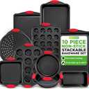 NutriChef 10-Piece Nonstick Kitchen Oven Baking Pans - Premium & Stylish Non-Stick Carbon Steel - Commercial Grade Restaurant Quality Metal Bakeware with Silicone Handles - Easy to Clean, NCSBS10S