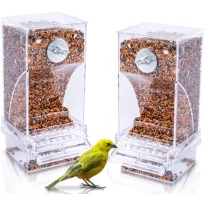 Hamiledyi No Mess Bird Cage Feeder 2Pack Automatic Parrot Seed Feeders with Perch Acrylic Transparent Seed Food Container Cage Accessories for Small and Medium Lovebirds Parakeets
