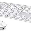 Wireless Keyboard and Mouse, Vssoplor 2.4GHz Rechargeable Compact Quiet Full-Size Keyboard and Mouse Combo with Nano USB Receiver for Windows, Laptop, PC, Notebook-White Silver (White and Silver)