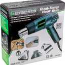 Genesis GHG1500A Dual Temperature Heat Gun Kit With Fast Heat High And Low Settings 572F/1000F, Air Reduction Nozzle, Reflector Nozzle, And Two Deflector Nozzles