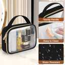 Wedama Clear Toiletry Bag, 2 Pack Clear Makeup Bags with Handles, PVC Cosmetic Bags for Women and Men, Large Opening Toiletry Bags, Black