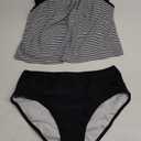 ZAFUL Two Piece Tankini Swimsuit for Women High Waisted Tummy Control Bathing Suit Double Up Tankini Set (Large, Striped)