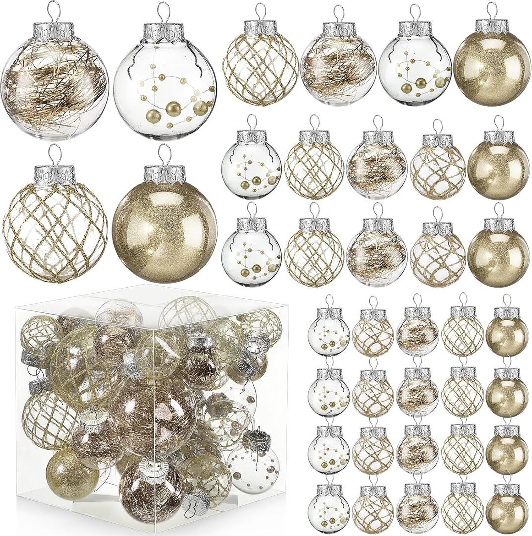 Civaner 4 Sizes 43 Pcs Champagne Christmas Clear Ball Ornaments Set Shatterproof Plastic Glitter Hanging Decorative Balls Decor Christmas Baubles for Valentine's Day Holiday 2026 New Year Decors