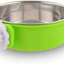 Crate Dog Bowl Removable Stainless Steel Water Food Feeder Bowls Cage Coop Cup for Cat Puppy Bird Pets (Large, Green)