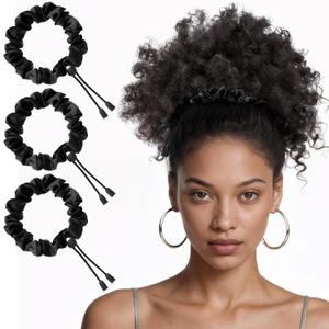 2 x 3PCS Adjustable Hair Ties, Afro Puff Satin Hair Tie Elastics Satin Non-Damage Adjust Ponytail Holders for Black Women Thick and Nature Style