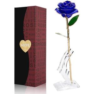 Gold Rose, Real Rose Dipped in 24K Gold, Preserved Rose Flower, Golden Dipped Rose (Blue)