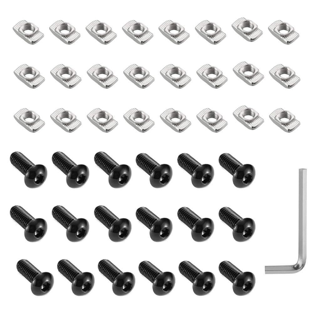 M5 T-Nuts with M5x8 & M5x10 Button Head Hex Socket Cap Screws for 2020 Profiles - 160 Pcs Kit - 304 Stainless Steel, Hammer Head Black