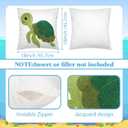 Hahafelt 2 Pcs Summer Sea Turtle Throw Pillow Cover 18x18 Green Turtle Velvet Embroidered Decorative Pillow Cases Beach Ocean Coastal Themed Square Cushion Cover for Sofa Couch Bedroom Decor Gift