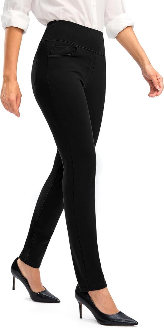 Rammus Womens Dress Pants Tummy Control Stretchy Work Pants for Women Skinny Pull On High Waisted Slacks Business Casual black/ 27 3XL