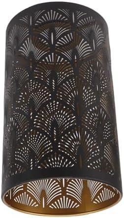Cylinder Metal Lampshade, Black Lampshade Table Lamp Shades Modern E27 E26 Lamp Shade Cover with Hollowed Hand Fan Patterns, 7.9x4.7 in
