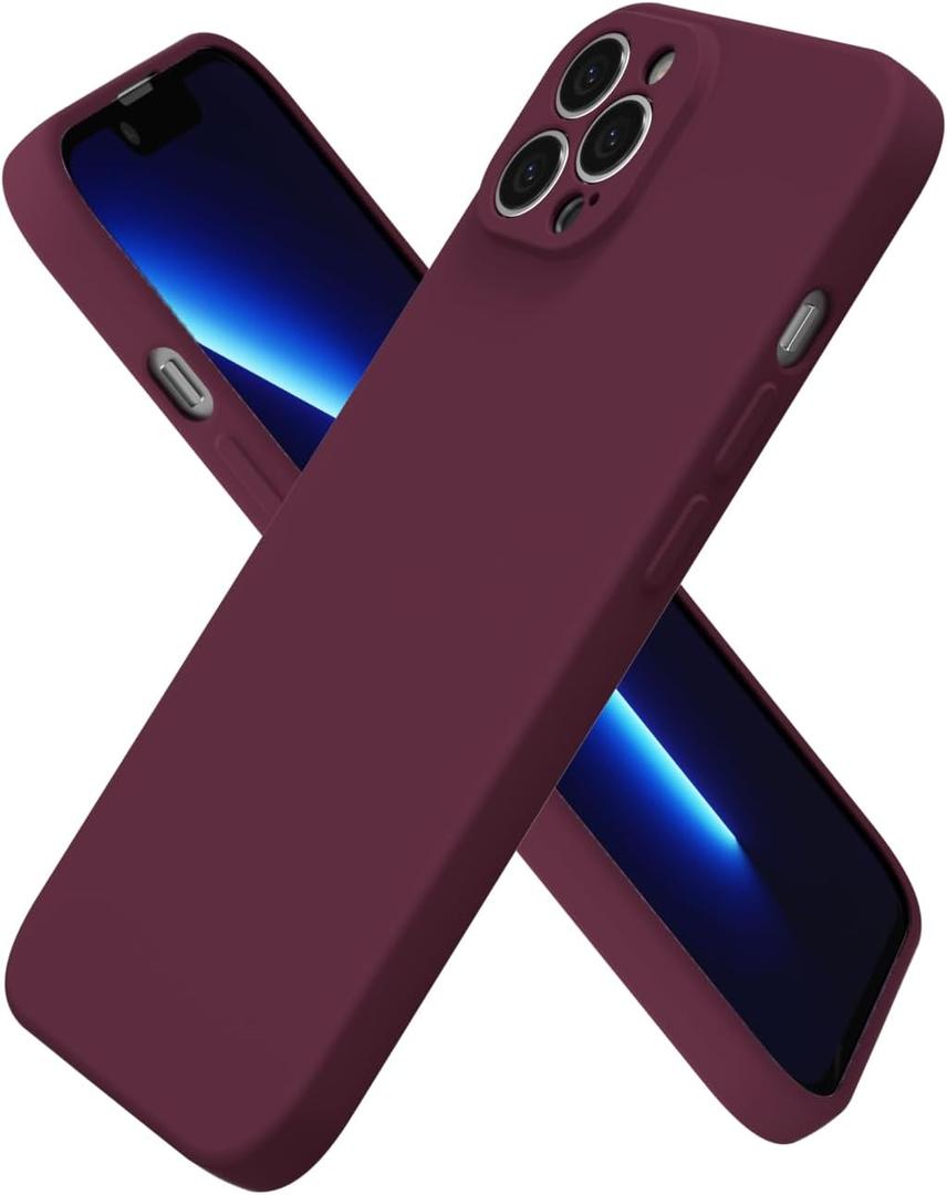 Oakxco for iPhone 13 Pro Max Case Silicone, Ultra Slim Thin Phone Case for Women Girls, Plain Solid Color Minimalist Aesthetic Cute Girly Design, Soft Rubber Gel TPU with Camera Cover, Burgundy Maroon