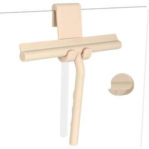 Shower Squeegee for Glass Doors, Full Silicone Jacketed Squeegee with Ergonomic Handle & No-Drill Hook, Cleaning Tool for Windows, Mirrors, Tiles, Bathroom & Car - Beige