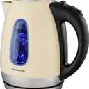 OVENTE Electric Kettle, 1.7L Stainless Steel Water Heater and Boiler for Coffee or Tea with BPA Free & Cordless Body, Auto Shut-Off, Boil-Dry Protection, LED Light and Removable Filter, Beige KS96BG