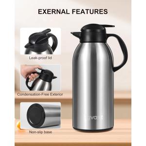 Thermal Coffee Carafe 102 oz / 3L - Up to 36 Hours Hot, Insulated Stainless Steel Airpot for Hot Liquids, Coffee Carafes For Keeping Hot Coffee for Parties -Large Carafe Flask(Black/Silver)