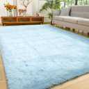 YJ.GWL Area Rugs for Living Room Bedroom, 8x10 Machine Washable Large Light Blue Carpet, Soft Fluffy Shaggy Thick Big Shag Indoor Floor Rug for Kids Boy and Girls Room Dorm Home Decor Aesthetic
