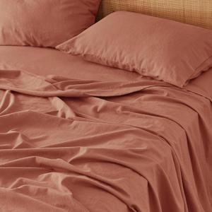 Bedsure Linen Sheets - King Size Sheets, Blend from Linen Cotton Bedsheets, Breathable Cotton Bedsheets, Gifts for All Seasons, 4 Pieces, Terracotta