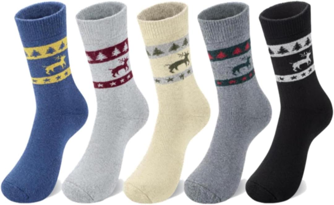5 Pairs Mens Wool Socks Christmas Gift Box, Boot Thick Warm Crew Thermal Men Socks for Winter Exquisite Xmas Box (Mix1)
