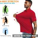 Men's Golf Polo Shirts UPF 50+ Short Sleeve Dri Fit Polos Stretch Performance Collared Golf Casual Work Business Wear (Red, L)