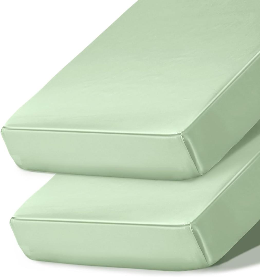 Ersmak 2 Pack Satin Crib Sheets for Baby, Silky Comfy Breathable Crib Sheets for Standard Crib and Toddler Mattresses (Sage Green, 28 x 52 x 9 in)