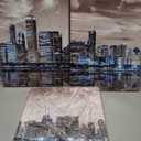 SERIMINO Chicago Skyline Wall Art for Living Room, Modern City Pictures Canvas Wall Decor for Office Bedroom 3 Pieces Set Night Scene Prints Paintings for Home 12"X16"