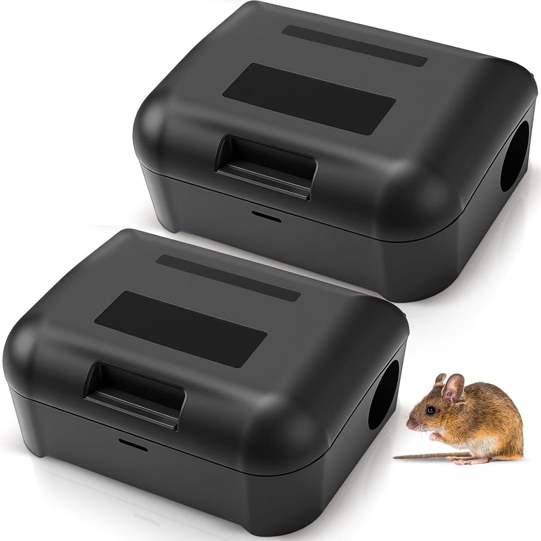 Qualirey Rat Stations Large Rodent with Key Reusable Mouse Stations Mice Blocks Heavy Duty Boxes for Outdoor Rodents Mice Blocks, Black(9.8 x 7.5 x 4.3 Inches,Classic,2 Pack)