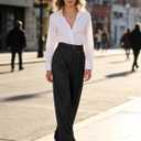 Betusline Women's Wide Leg Satin Dress Pants Long Straight Casual Flowy Silky Trousers, 7# Black Silk, X-Small