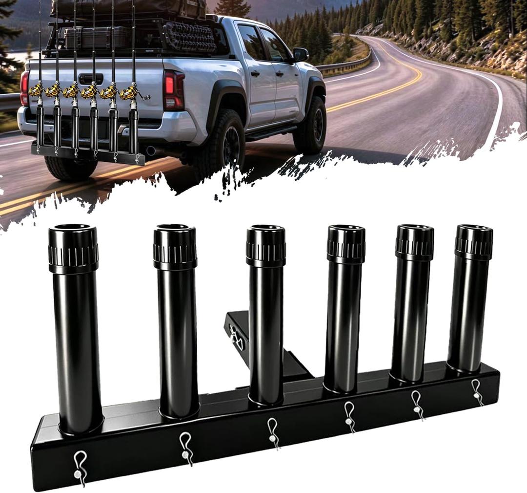 Heavy-Duty Hitch Mount Fishing Rod Holder for Truck | Trailer Hitch Rod Holder, Quick Release Pin, Fits 2" Receivers, Holds 6 Fishing Rods
