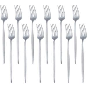 BUY&USE 12 PCS Modern Stainless Steel Dinnerware Flatware Set, Reusable Popular Dinner Fork, Widely Use on Home, Restaurant, Party, 8.6 Inch, Silver