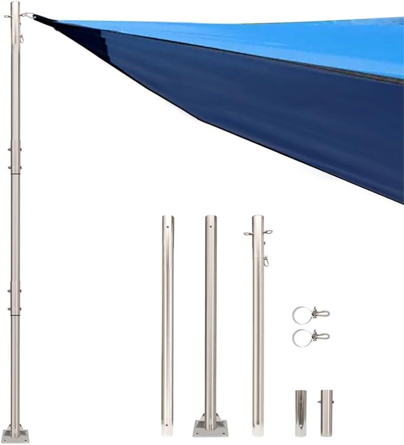 10ft Heavy Duty 304 Stainless Steel Shade sail Poles,Shade Sail Poles,Canopy Pole, Fence Post,for Garden,Yard,Patio,Playground, One Pack(2'' Diameter 304 Stainless Steel Pole)