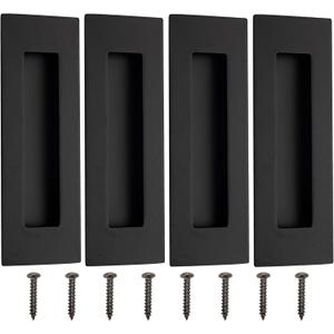 Malimali Recessed Finger Flush Pulls - 6 Inch Matte Black Stainless Steel Rectangular Door Pull Hardware (4 Pack) for Pocket, Closet Sliding and Barn Door