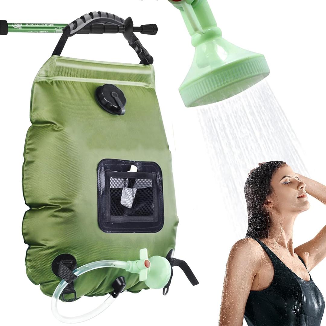 Solar Portable Shower Bag, 5 Gal/20L Solar Heating Camping Shower Bag with Removable Hose&On-Off Switchable Shower Head, Compact Camping Shower for Camping, Hiking, Traveling, Beach Swimming (Green)