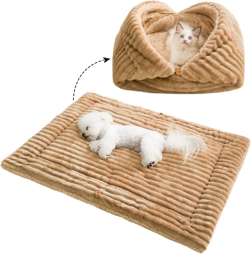 Jiupety Cat Bed for Indoor Self Warming Cat Bed Mat Ultra-Soft Cats Beds Machine Washable Pet Bed,Multifunction Pet Blanket for Small Dogs and Cats Brown,30X23In