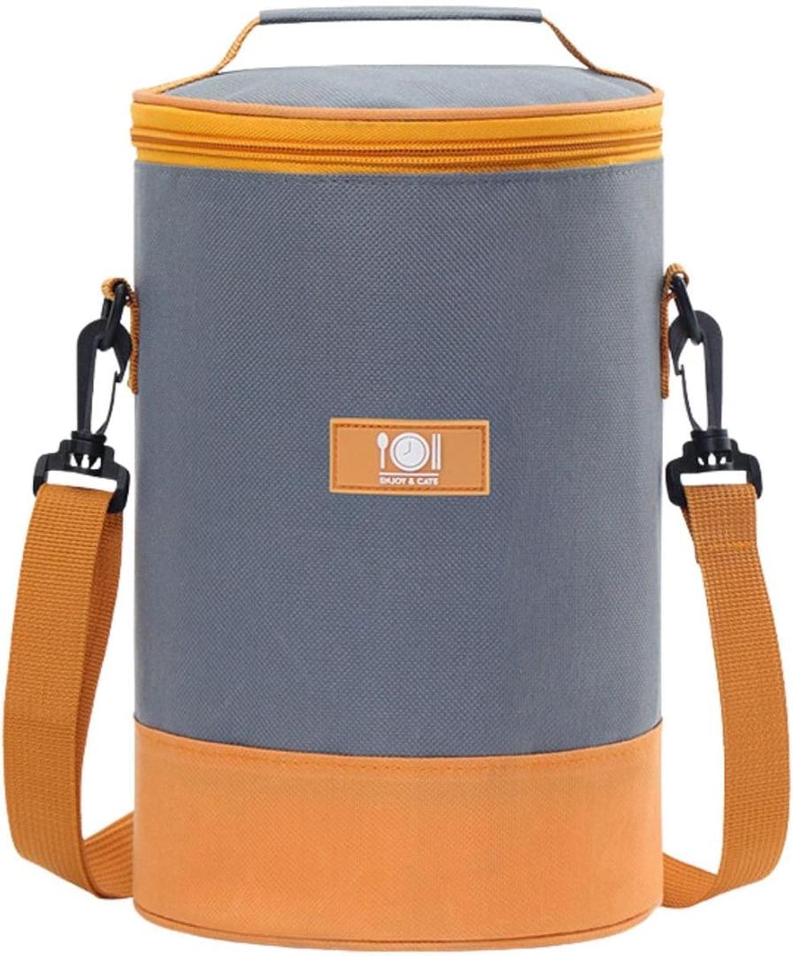 XINGNIAO Japanese Style Round Bento Bag, Large Capacity Insulated Waterproof Lunch Tote Lunch Bag (Orange)