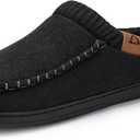 ATHMILE Slippers for Men Memory Foam Indoor Outdoor Moccasin House Shoes Slip-on Comfy Knit Slippers for Bedroom Home (11-12, Black)