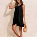 Herseas Women Swimsuit Cover Up Textured Short Sleeveless Mini Dress Beach 2025 Summer Twisted Hem Bathing Suit Coverup (Black, S)