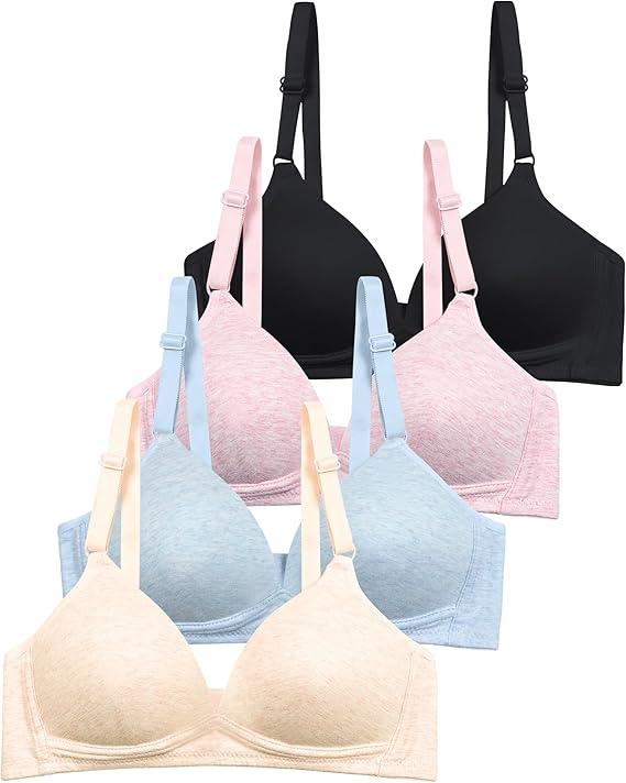 Teen Girls Adjustable Training Bra Seamless Sports Bra Wireless Breathe Bra 32/70 3 Pcs, Pink/Green/Whit
