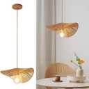 Boho Rattan Pendant Light Fixture Modern Style Hanging Light Bamboo Handwoven 1-Light Hanging Lamp for Farmhouse Bedroom Living Room Dining Room