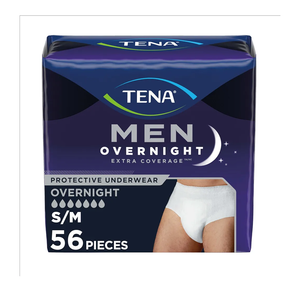 TENA Overnight Extra Coverage Incontinence Underwear for Men, Masculine Style and Discreet Cut Men's Underwear, Small/Medium, 56 ct