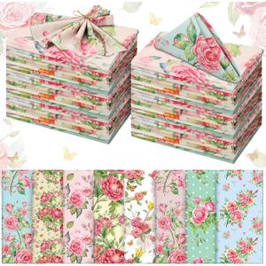 VitalCozy Cloth Napkins-15 x 15 Inch Soft Fabric Napkins Bulk Cloth Washable Reusable Plants Floral Square Napkin Cotton Dinner Towel for Spring Tea Party(Pink Flower,24 Pcs)