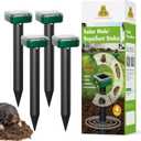 4 Pack Mole Repellent for Lawns Solar Powered Groundhog Spikes, Ultrasonic Mole Stakes for Yard, Waterproof Gopher Repellent to Get Rid of Chipmunk, Vole and Snake for Garden